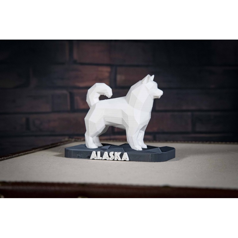 Statuette Samoyède décoration low poly Nom personnalisable