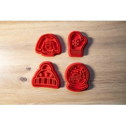 Emporte pièce Noël lot x 4 - Cookie cutter Christmas : Bonnet boule à neige gants Sweat Renne Moufles